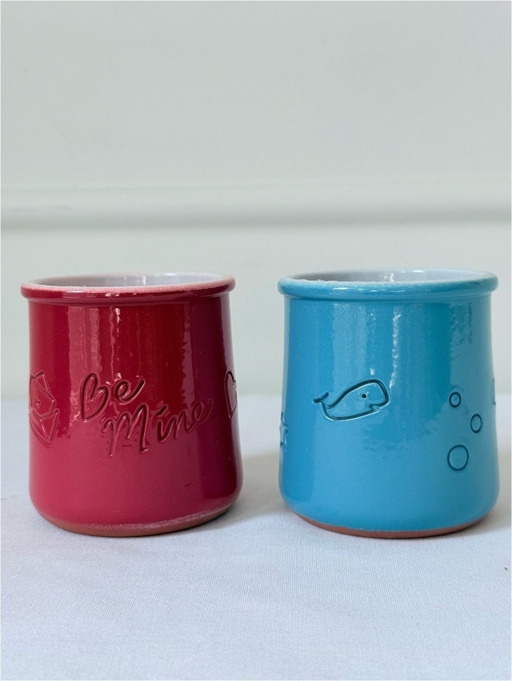 La Fermière Ceramic Yogurt Pots | Be Mine & Whale Design | Made in France 2 Set